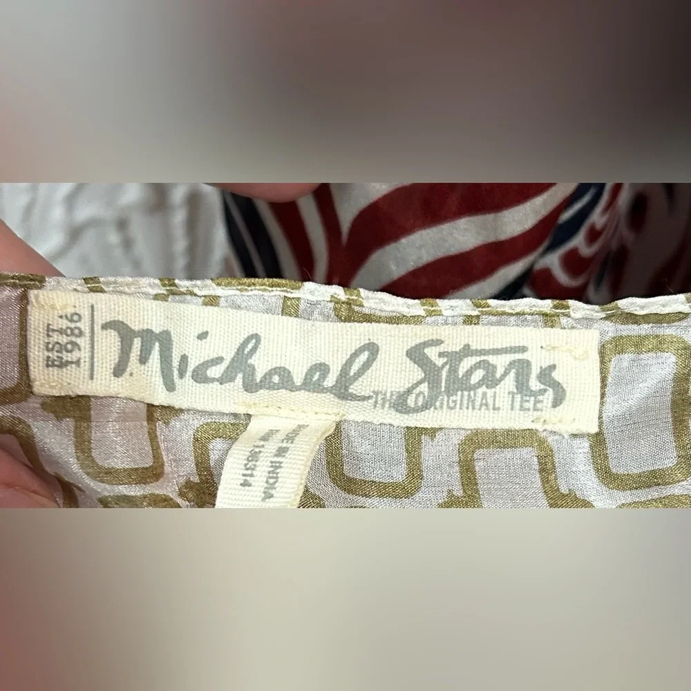 Large Michael Stars 100% Silk Blue, Red and White Geometric Scarf